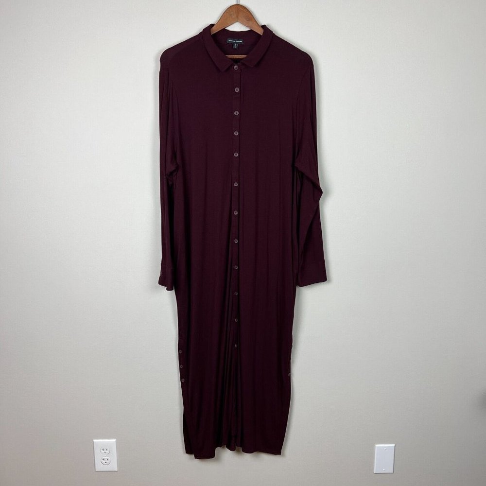 Universal Standard Shirt Dress Small 14 16 Burgundy Jersey Maxi Button Side Slit
